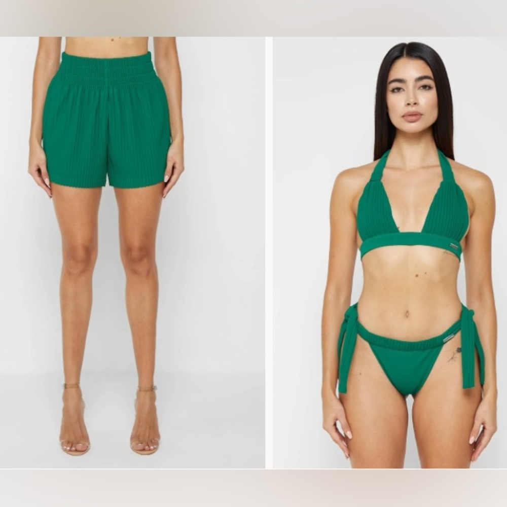 Pleated bra top with matching shorts